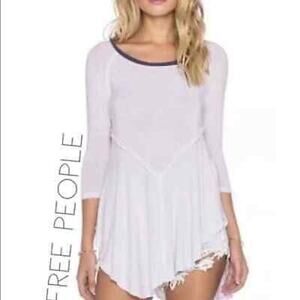 NWOT Free People Thin White Sweater top with gray detail